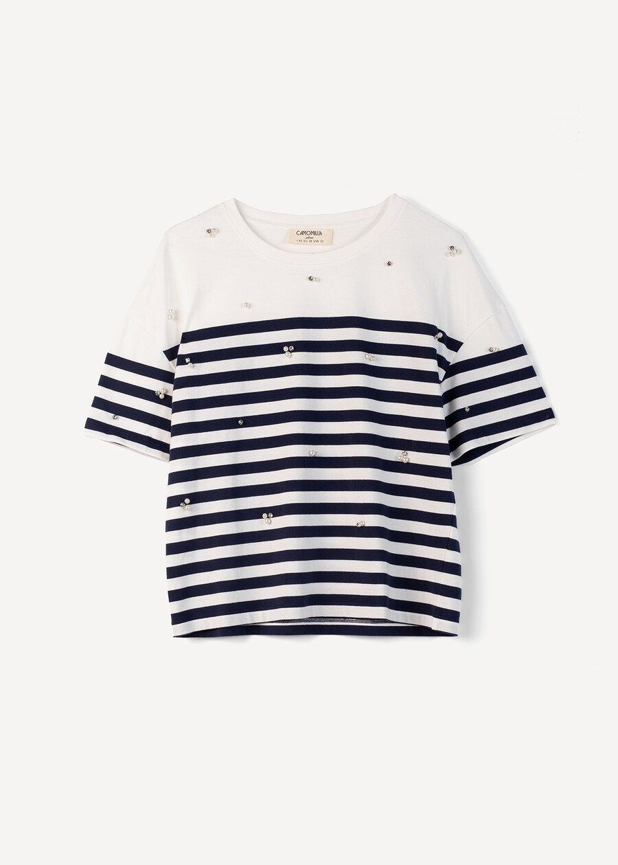 Sely T-shirt with pearls and strass BIANCO WHITE Woman , image number 6