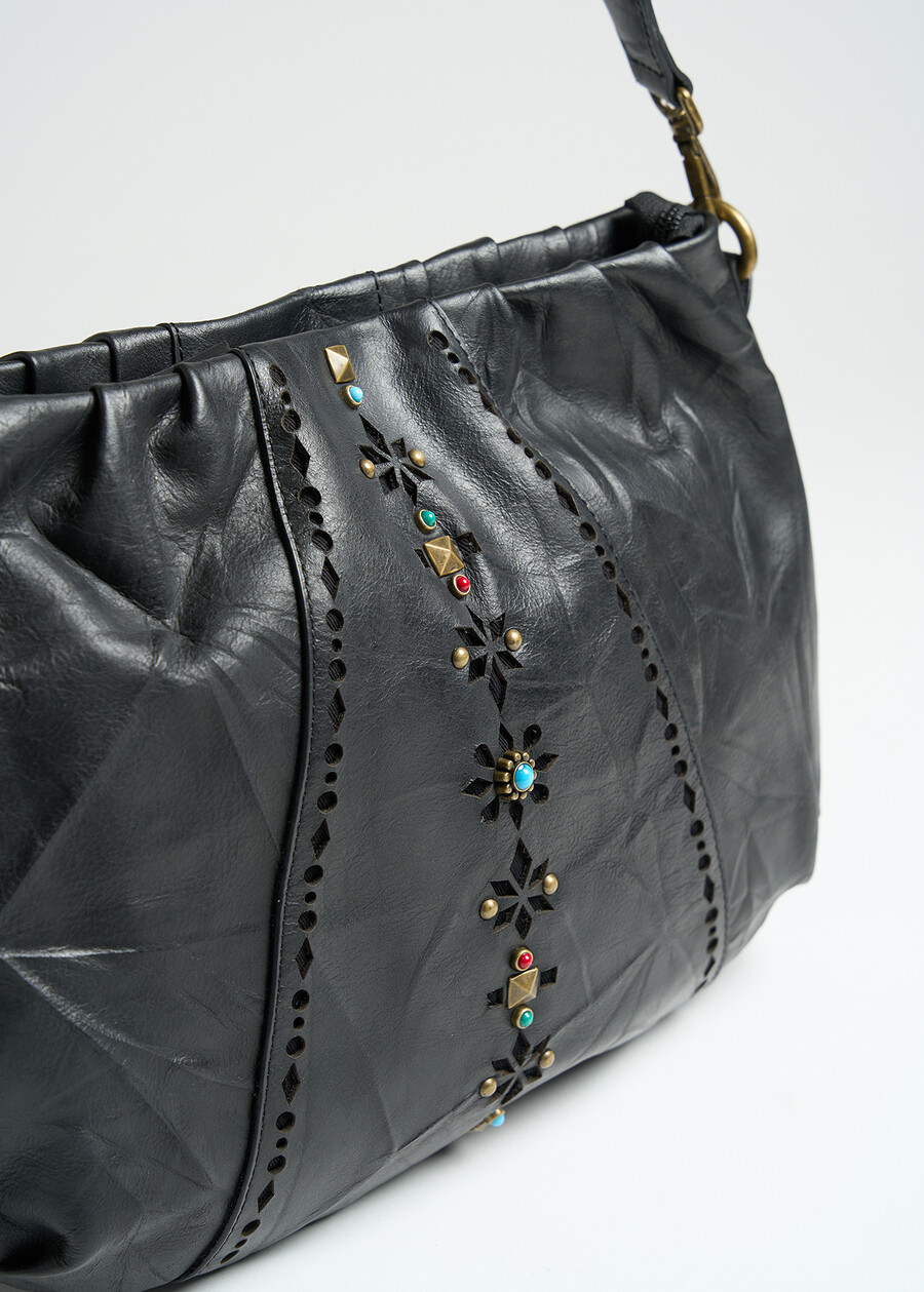 Bossy pebbled leather hobo bag NERO Woman , image number 3
