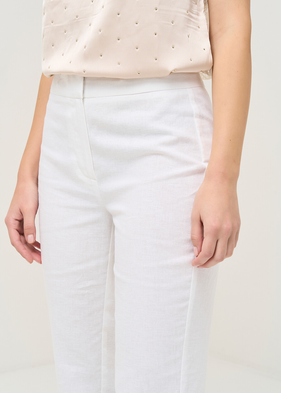Giorgia-O linen blend trousers BLUROSABIANCO WHITEROSA FUCSIA Woman , image number 4