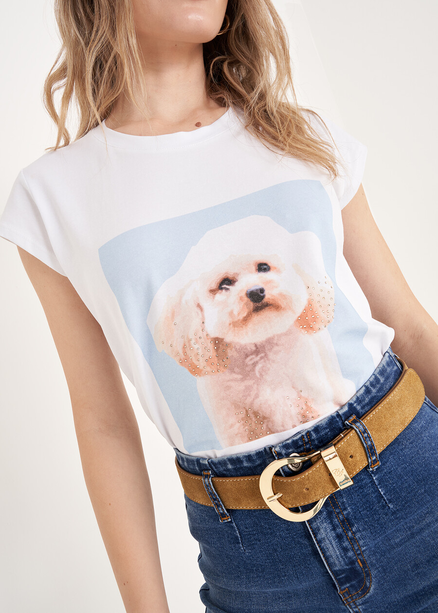 T-Shirt Siri &ldquo;Wear Love&rdquo; in Cotton with Dog Print BIANCO WHITE Woman , image number 2