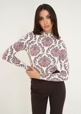 Simply printed high-neck t-shirt ROSSO BORDEAUX Woman image number 1