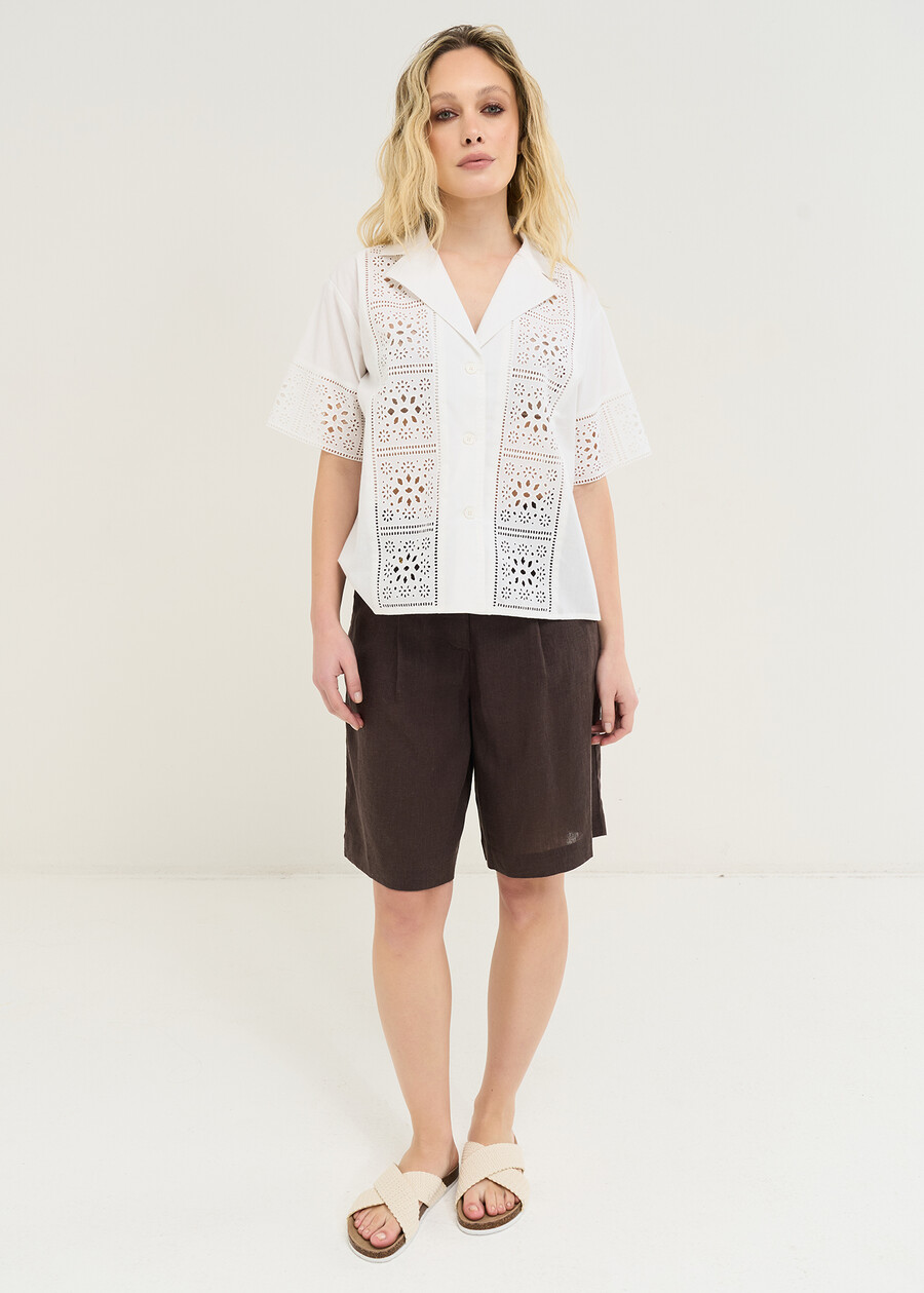 Barth linen and Lyocell bermuda MARRONEBIANCO WHITE Woman , image number 1