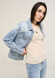 Grey denim jacket applications DENIM MEDIUM DENIM Woman image number 1