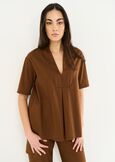 Claid cotton blouse with front pleat MARRONEBIANCO WHITE Woman image number 1