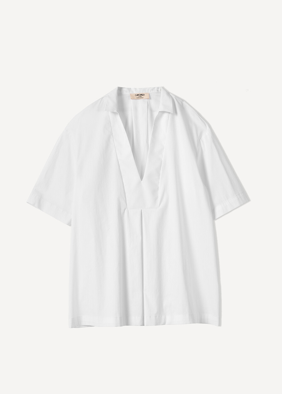 Claid cotton blouse with front pleat MARRONEBIANCO WHITE Woman , image number 5