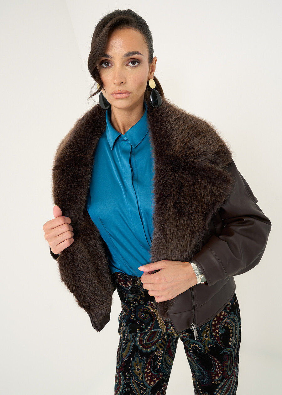 Gilbert faux leather biker jacket MARRONE Woman , image number 3