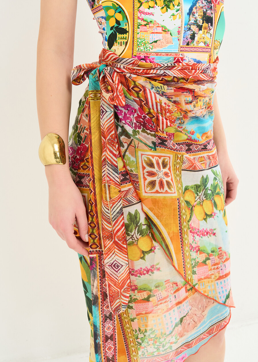 Perry printed cotton sarong GIALLO MANGO Woman , image number 3