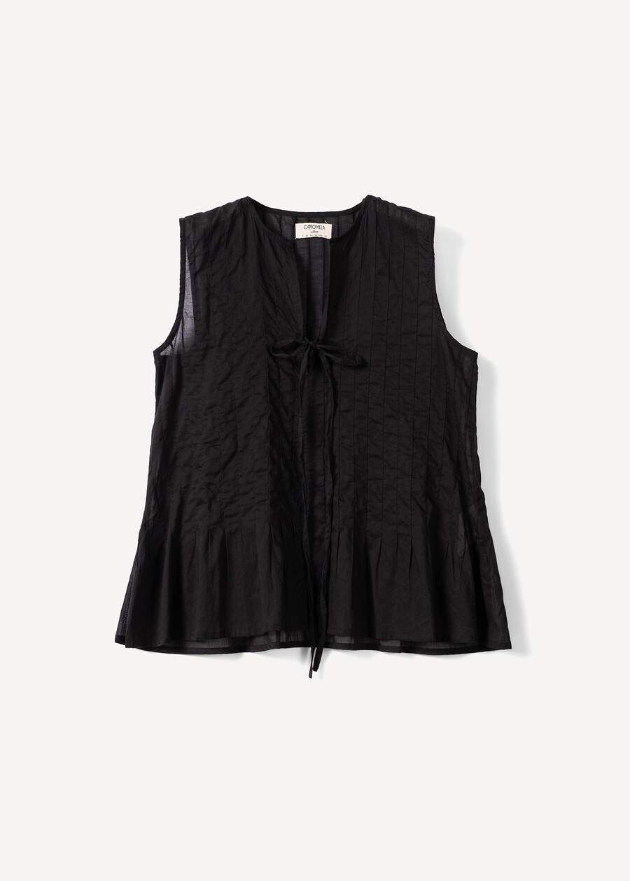 Tony cotton voile top with flounce BIANCO WHITENERO BLACK Woman , image number 4