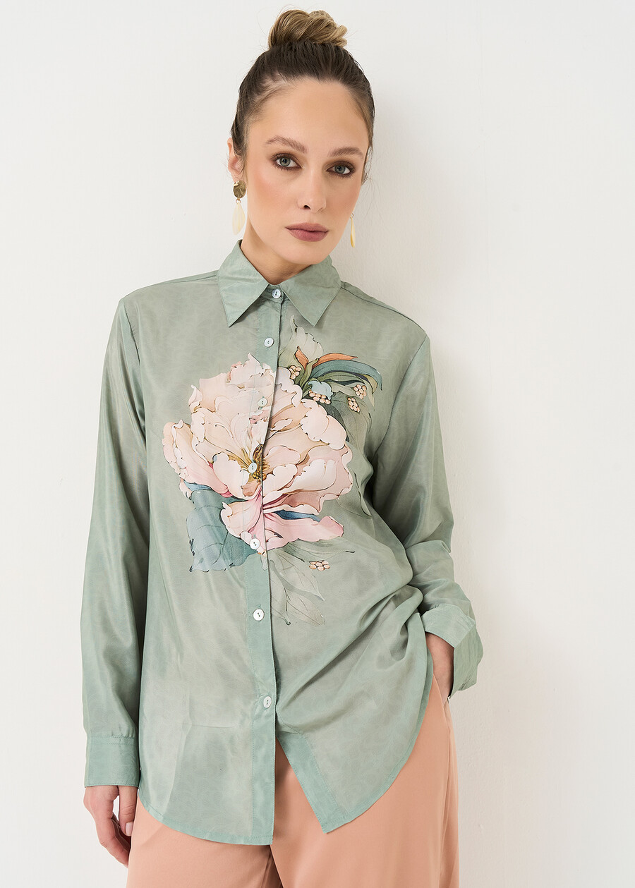 Cledy maxi flower print shirt VERDE Woman , image number 1