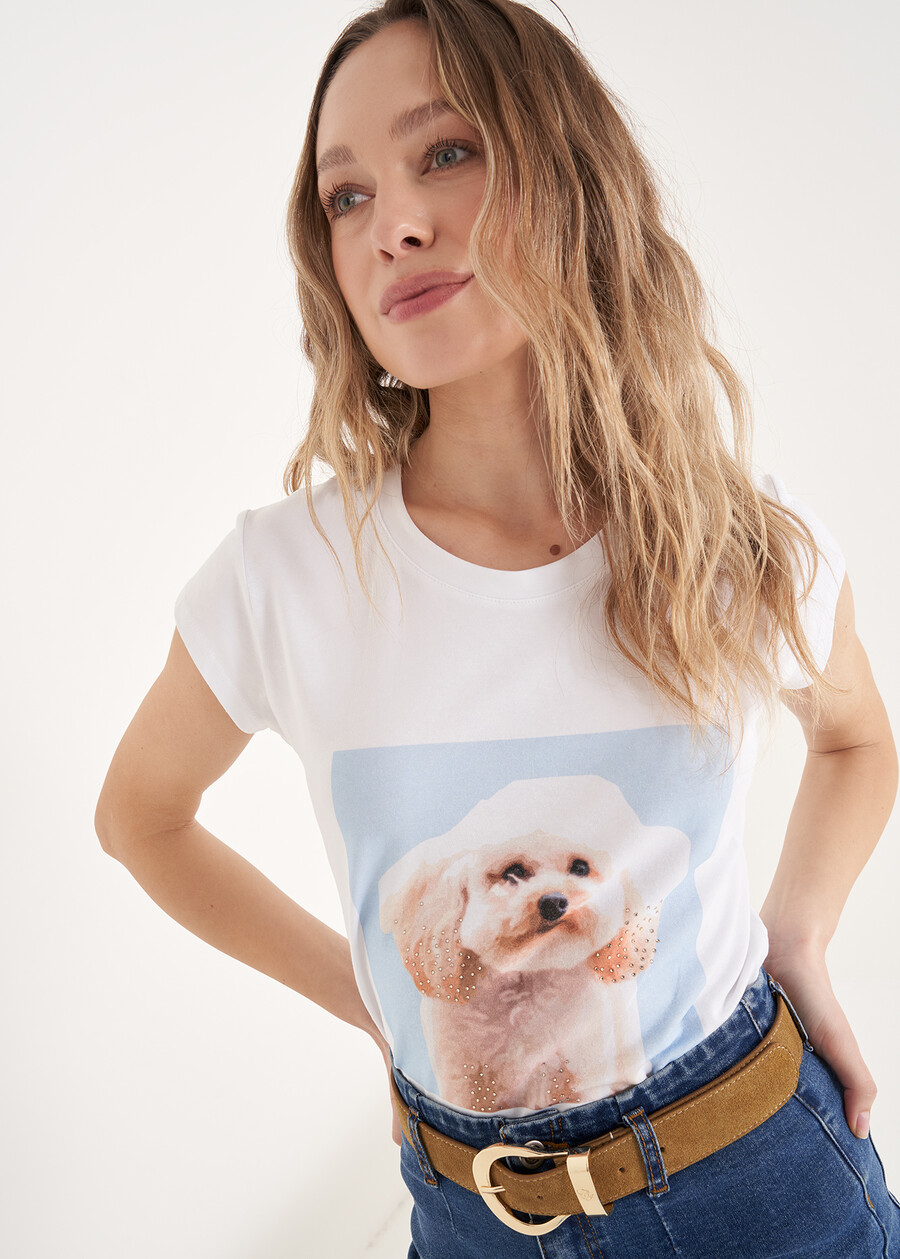 T-Shirt Siri &ldquo;Wear Love&rdquo; in Cotton with Dog Print BIANCO WHITE Woman , image number 1