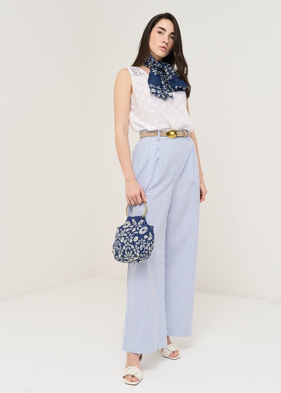 Paros striped cotton trousers BIANCO WHITE Woman , image number 1