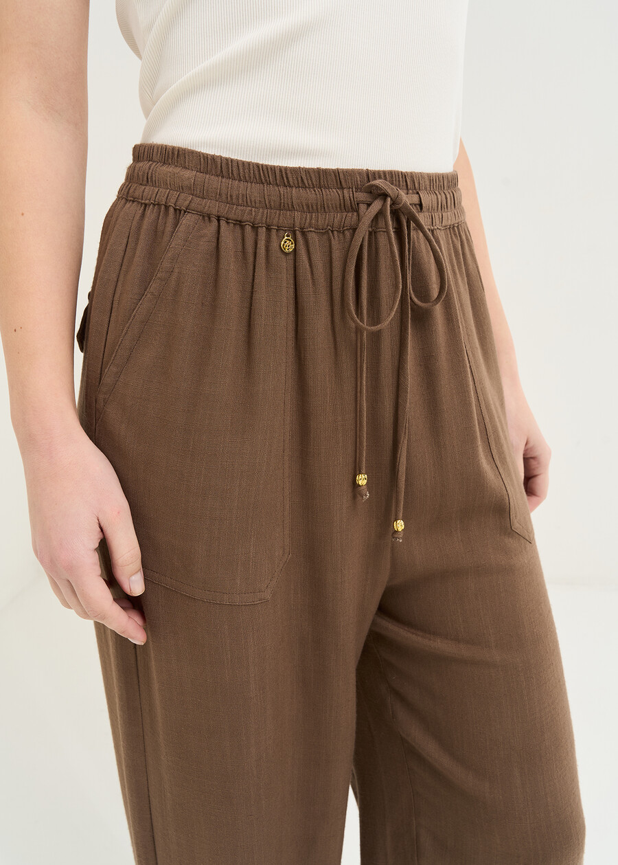 Poly viscose and linen trousers MARRONE Woman , image number 3