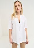 Claid cotton blouse with front pleat MARRONEBIANCO WHITE Woman image number 1