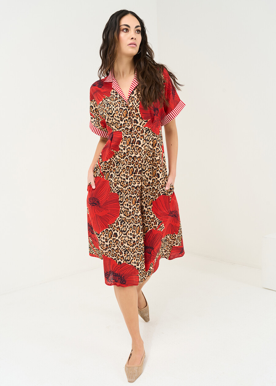 Amely midi dress in printed cotton ROSSO Woman , image number 1