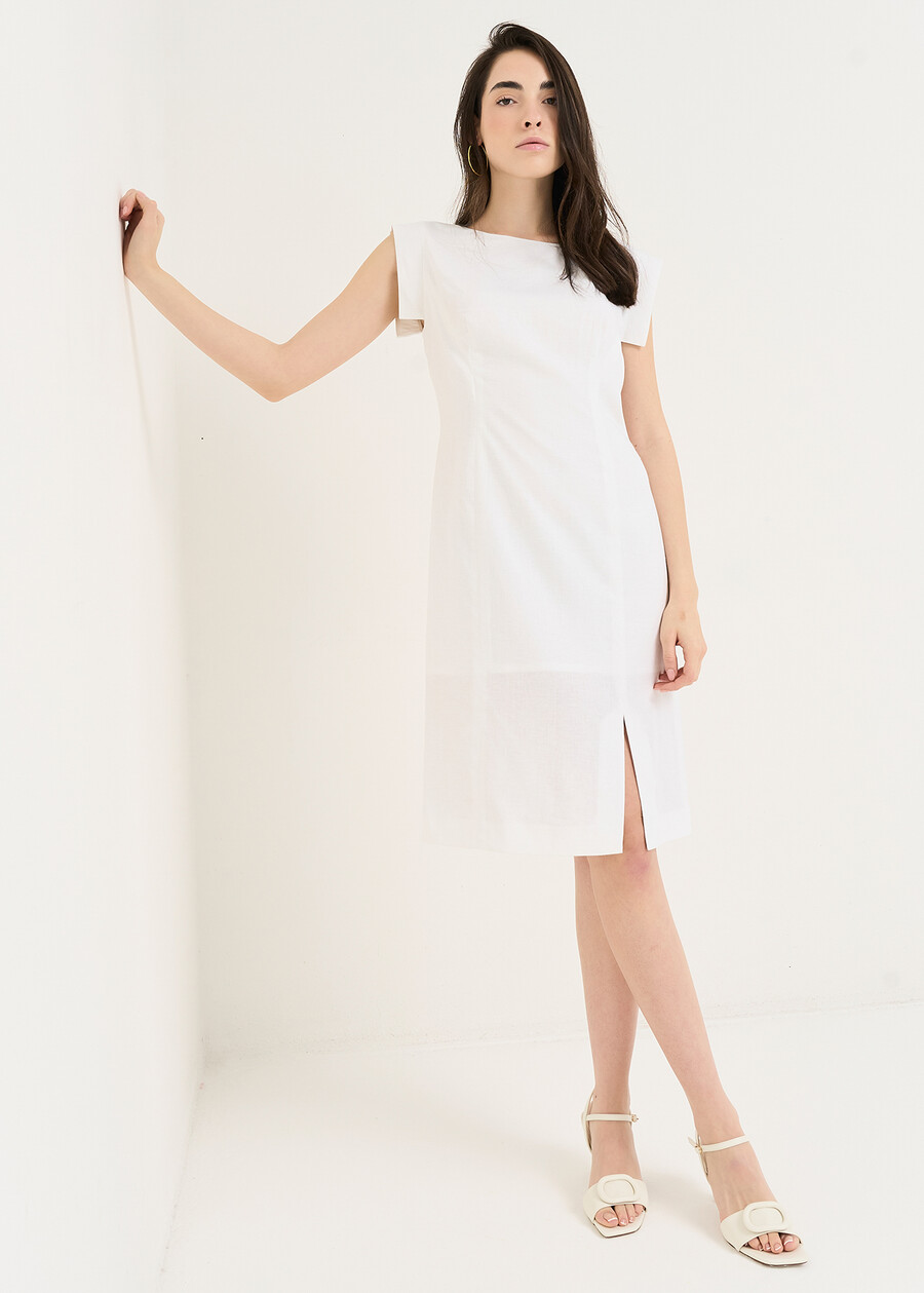 Afef linen blend sheath dress BLUROSABIANCO WHITE Woman , image number 2