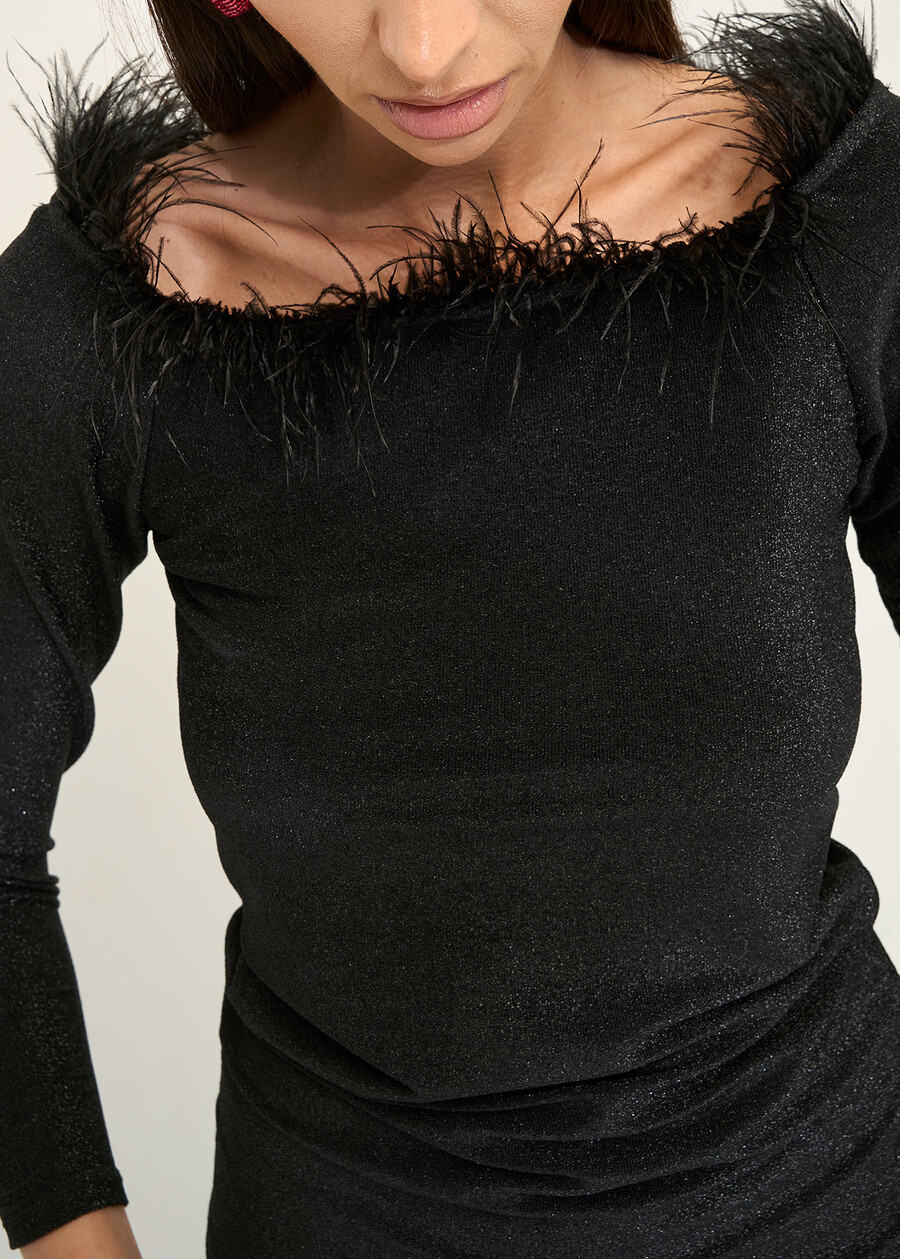 Skye lurex top with feather detail NERO Woman , image number 2