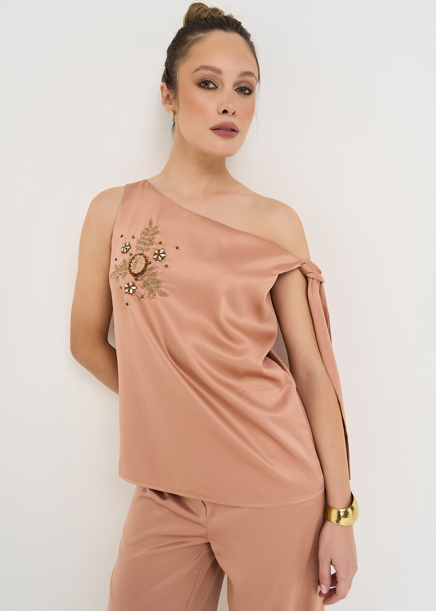 Thomas top with jewel embroidery ARANCIONE Woman , image number 1
