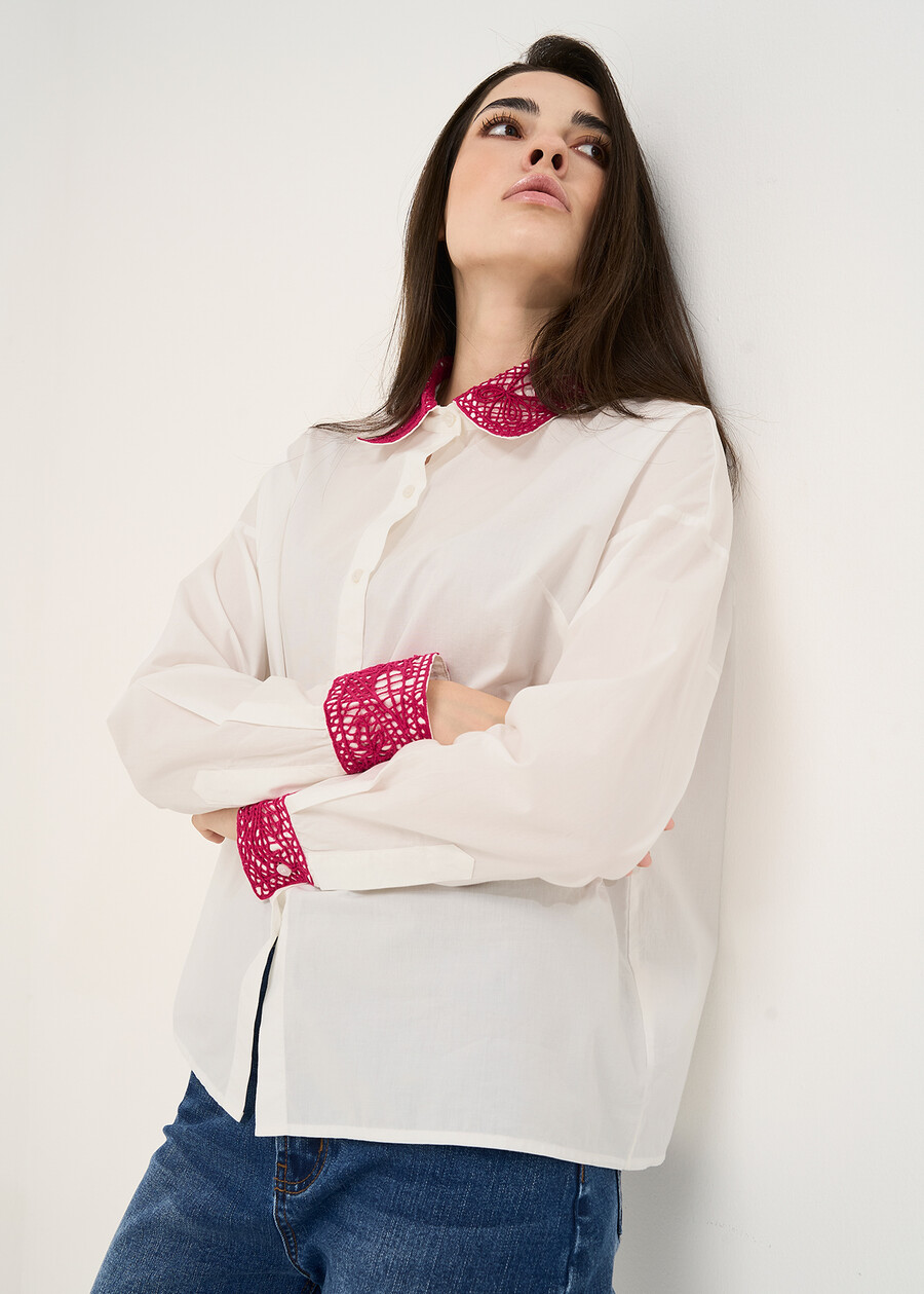 Cecilia cotton and lace shirt BIANCO WHITE Woman , image number 1