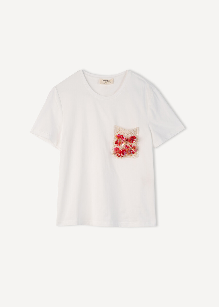 Saimon crochet pocket T-shirt BIANCO WHITE Woman , image number 5