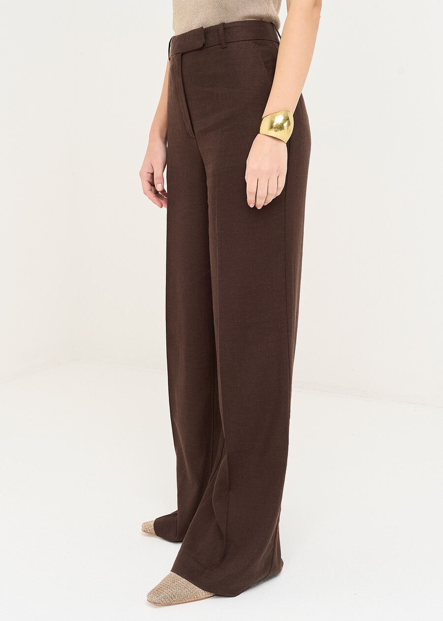Paky linen blend trousers MARRONEMABKSBLU Woman , image number 4