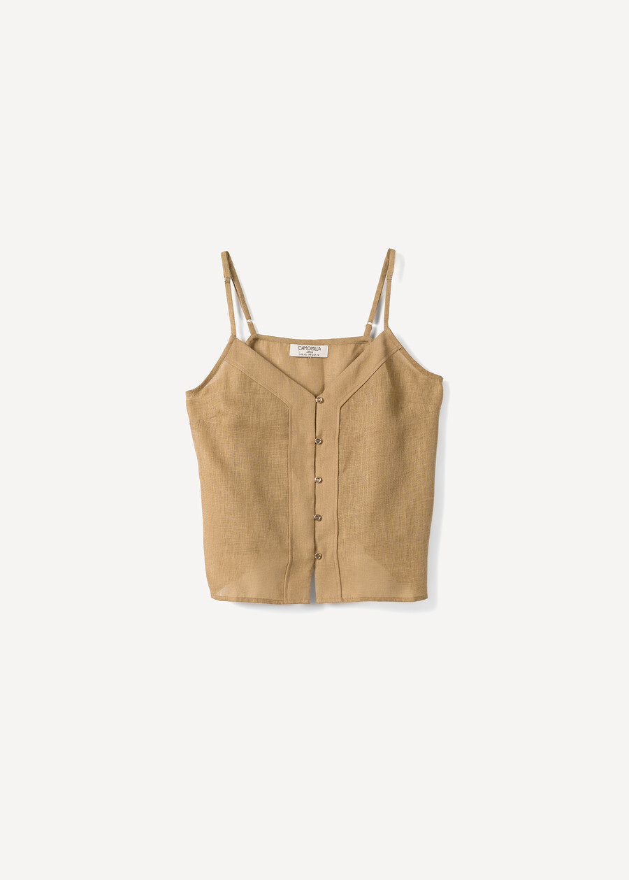 Trey linen blend top BEIGE Woman , image number 4