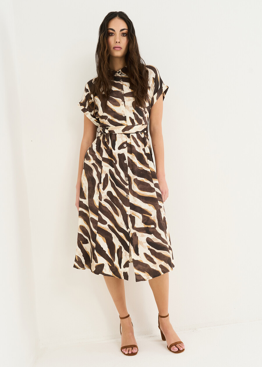 Ares printed rayon midi dress MARRONE Woman , image number 1