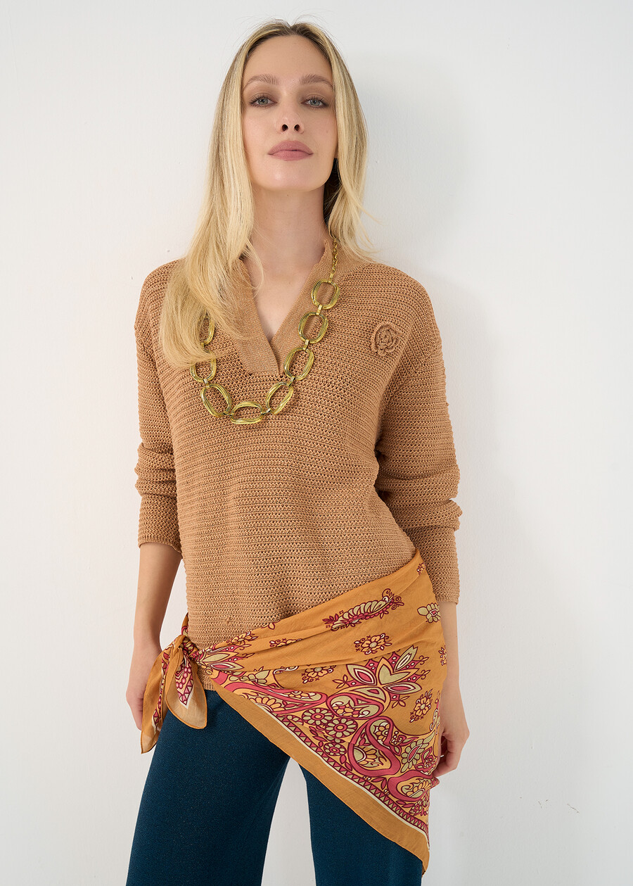 Margot V-neck knit top MARRONEBLU Woman , image number 1