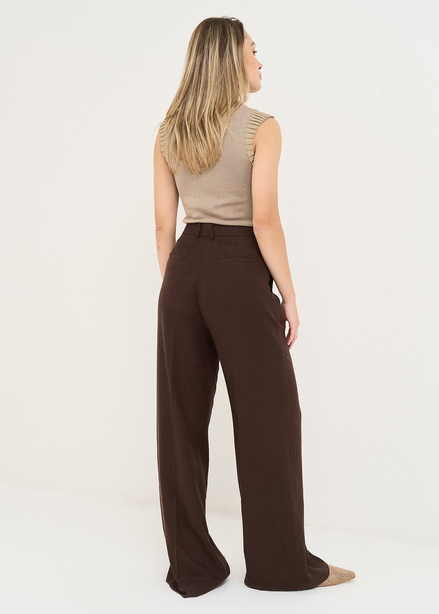 Paky linen blend trousers MARRONEMABKSBLU Woman , image number 7