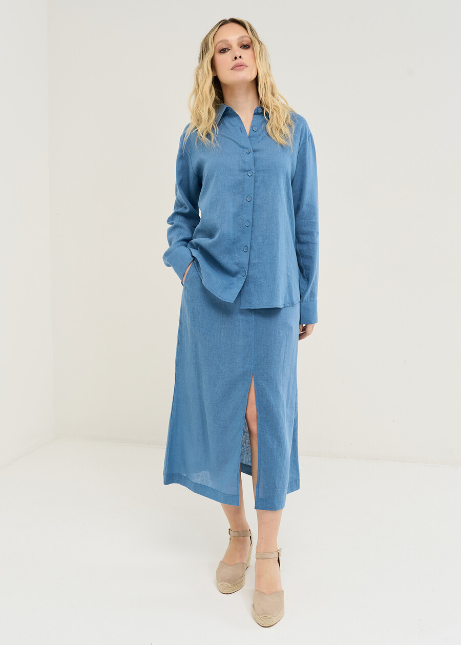 Gabriella long skirt in linen blend MARRONEBLU AVION Woman , image number 1