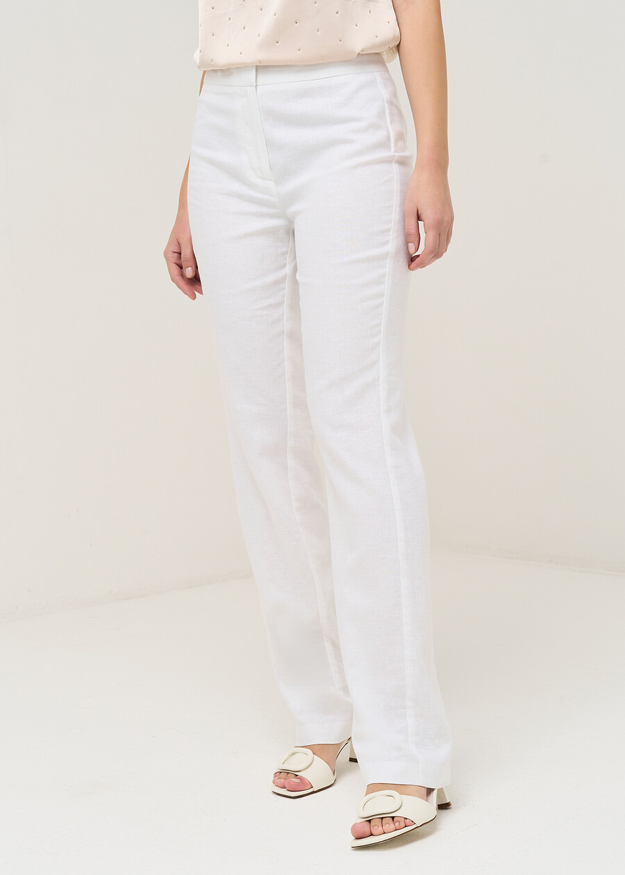 Giorgia-O linen blend trousers BLUROSABIANCO WHITEROSA FUCSIA Woman , image number 3