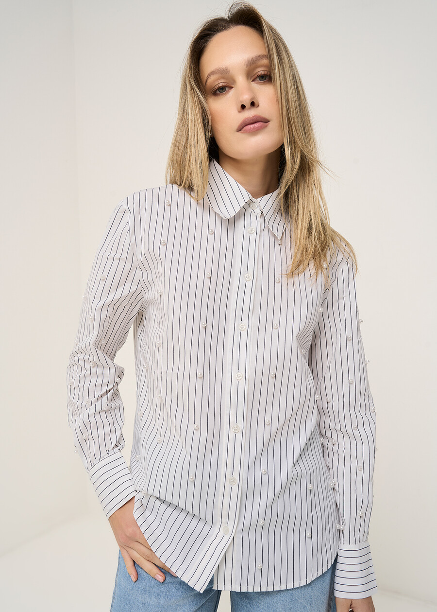 Cassya striped shirt with pearls BIANCO WHITE Woman , image number 1