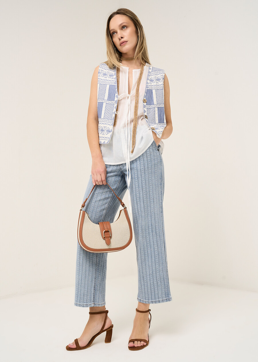 Gipsy embroidered cotton vest BEIGE LATTE Woman , image number 4