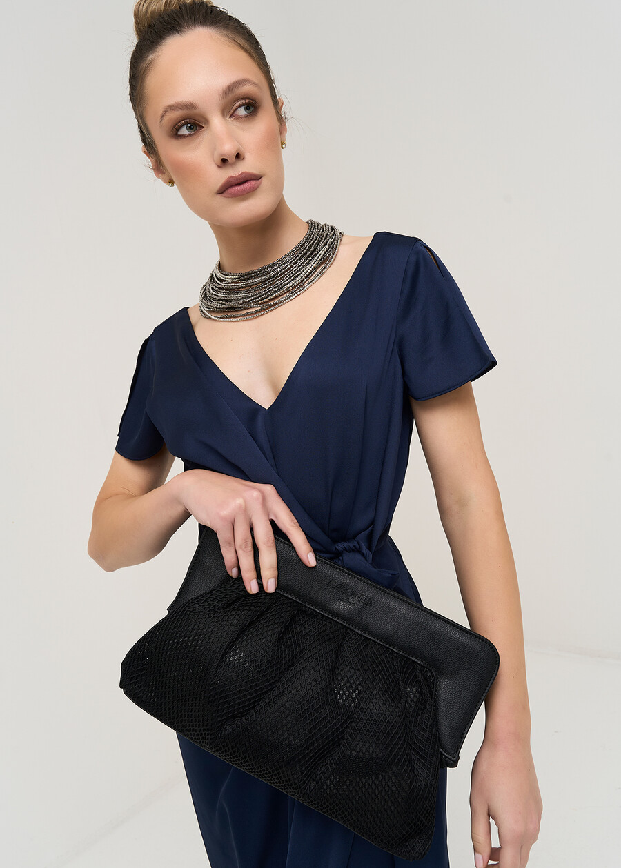 Blackey mesh fabric pochette BIANCO WHITENERO BLACK Woman , image number 1