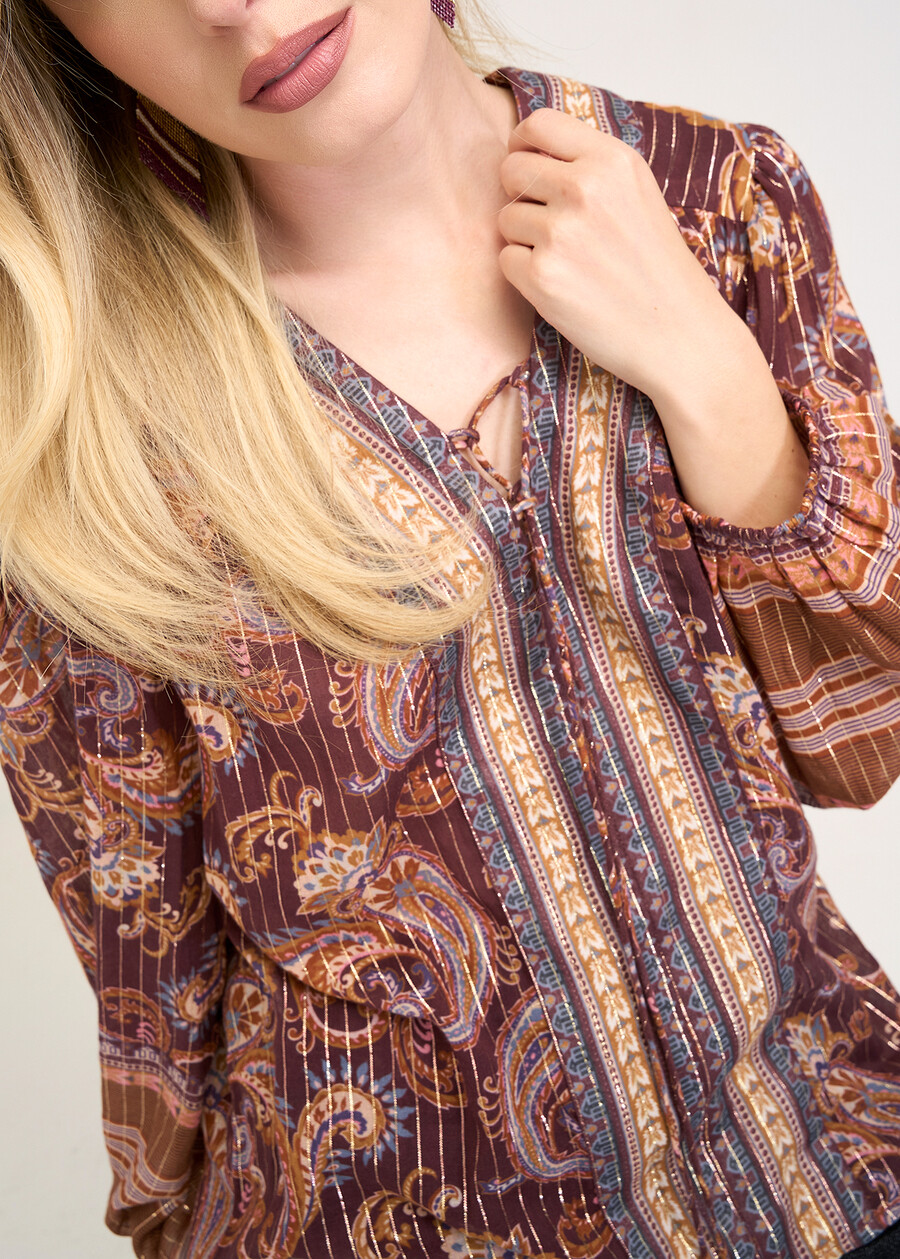 Bruny lurex print blouse ROSSO BORDEAUXAZZURRO BREZZA Woman , image number 3