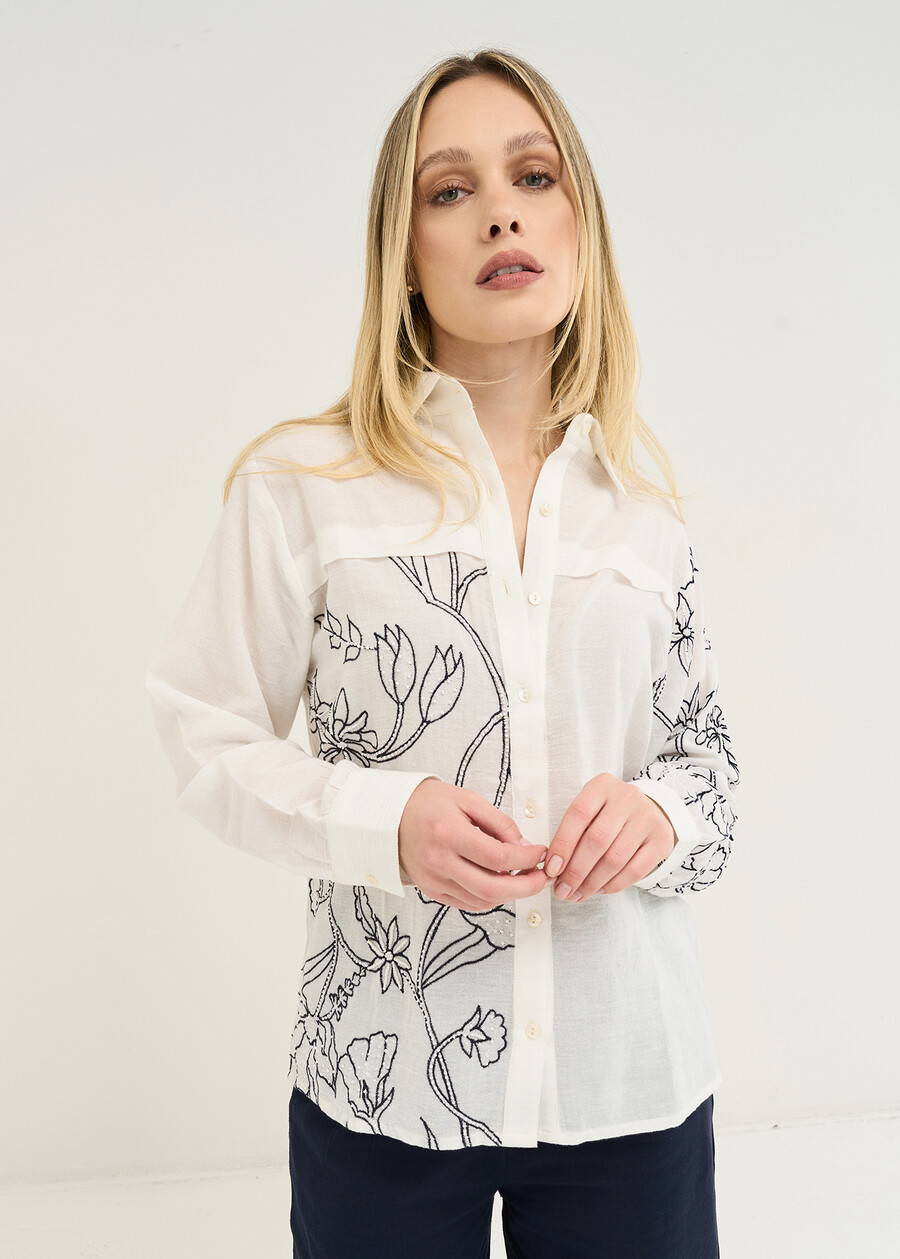 Calyda embroidered cotton shirt BIANCO WHITE Woman , image number 1
