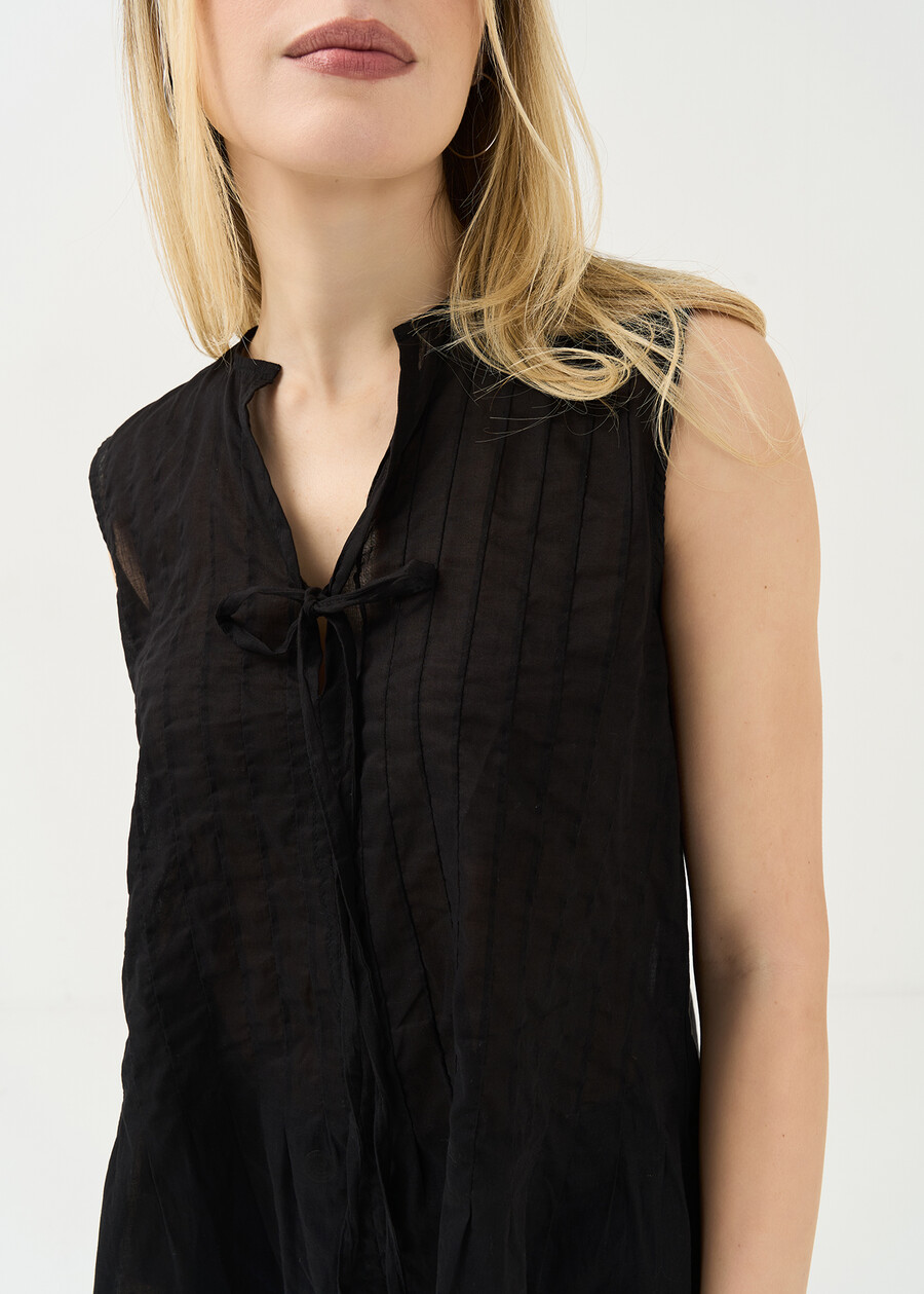 Tony cotton voile top with flounce BIANCO WHITENERO BLACK Woman , image number 2