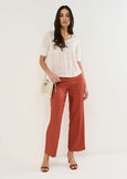 Skyper linen V-neck T-shirt BEIGEMARRONEBIANCO WHITE Woman image number 4