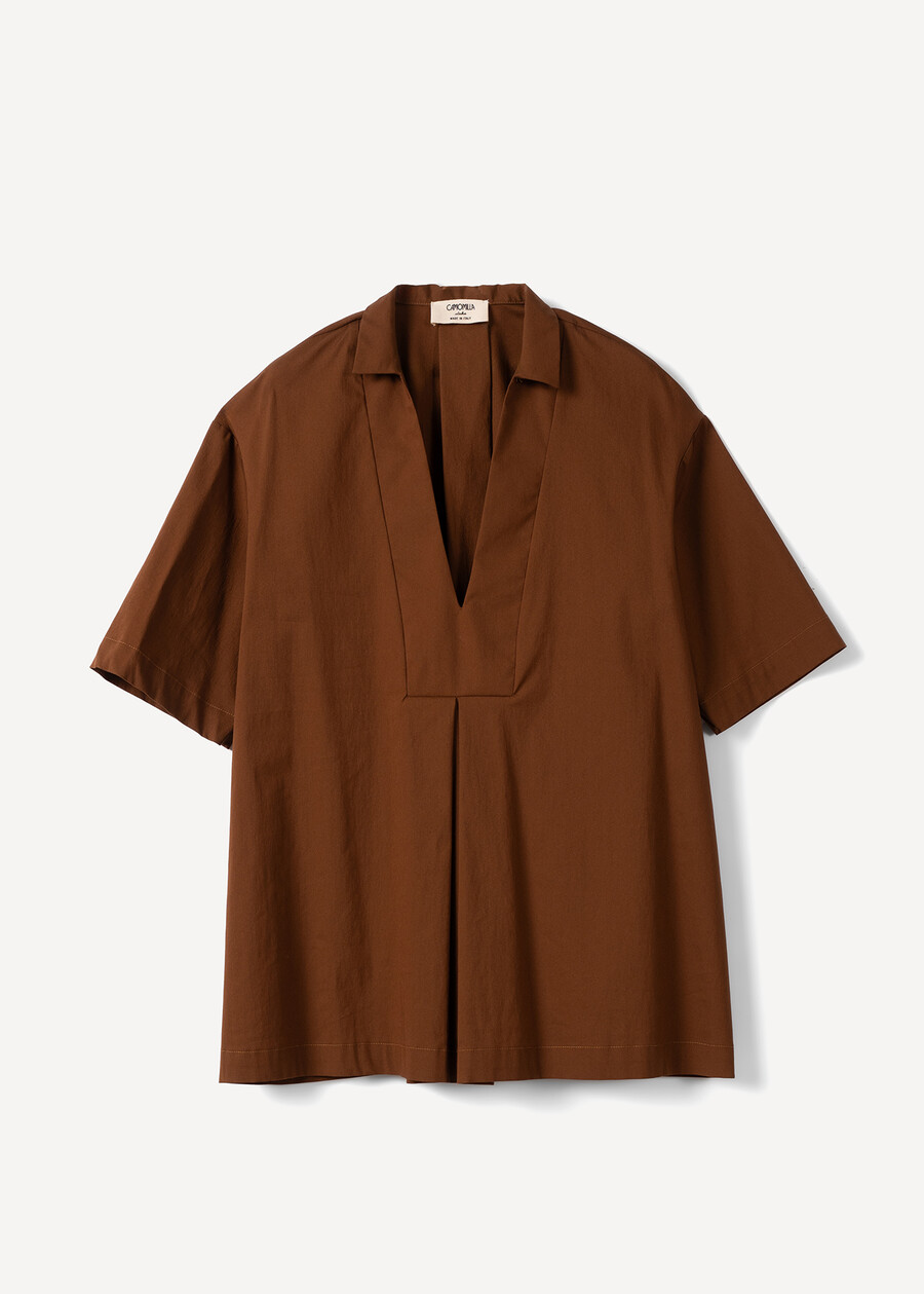 Claid cotton blouse with front pleat MARRONEBIANCO WHITE Woman , image number 5