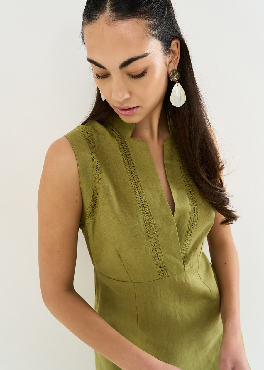 Aysha flared dress in linen and cotton VERDE Woman , image number 3