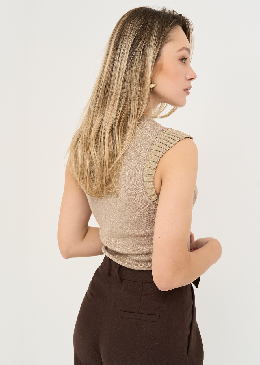 Trilly lurex and pleated top GOLD Woman , image number 3