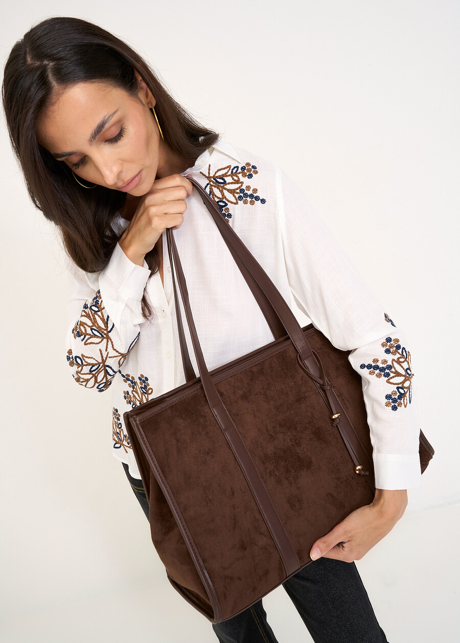 Baika faux-suede shopping bag MARRONE Woman , image number 1