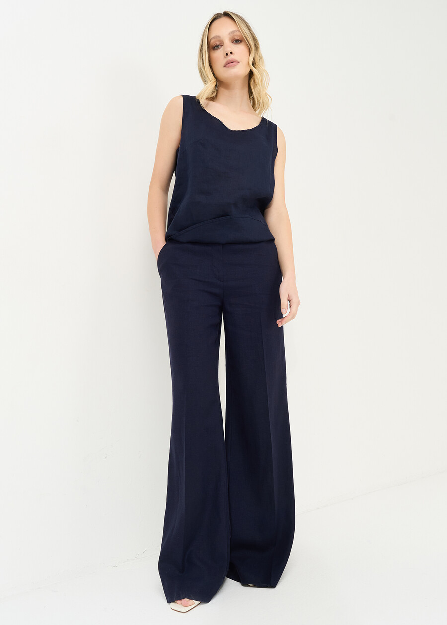 Paky linen blend trousers MARRONEMABKSBLU Woman , image number 2