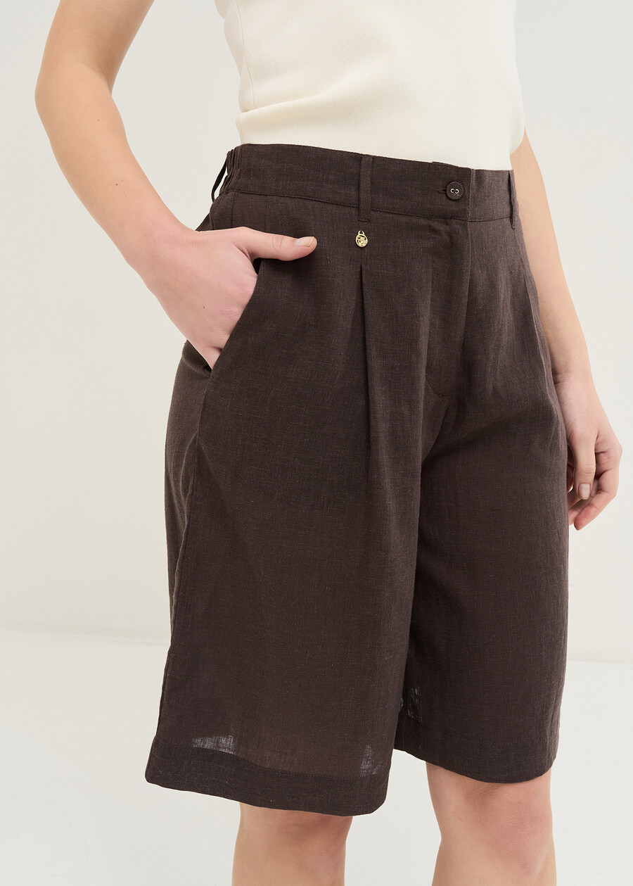 Barth linen and Lyocell bermuda MARRONEBIANCO WHITE Woman , image number 3