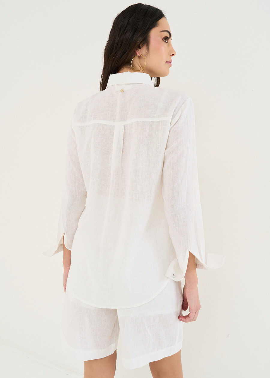 Clizia long linen shirt BIANCO WHITEBLU AVION Woman , image number 3