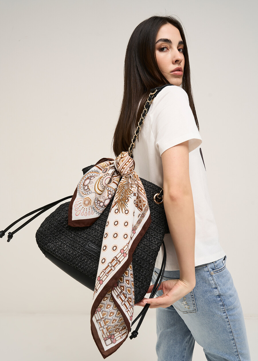 Friends raffia drawstring bag BEIGENERO BLACK Woman , image number 1