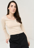 Mum V-neck knit with strass BEIGE Woman image number 1