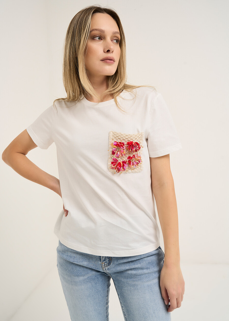 Saimon crochet pocket T-shirt BIANCO WHITE Woman , image number 1