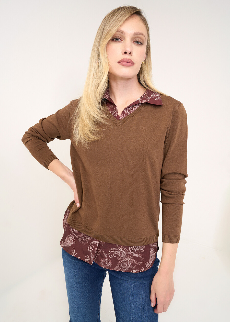 Melany 2-in-1 sweater with shirt MARRONE Woman , image number 1