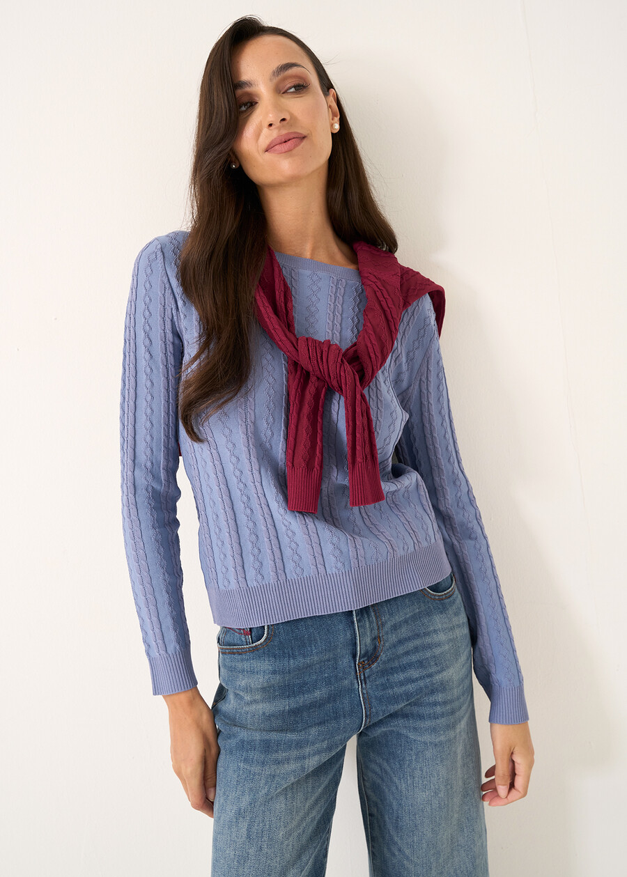 Mabel round-neck sweater ROSSO BORDEAUXCELESTE POLVERE Woman , image number 1