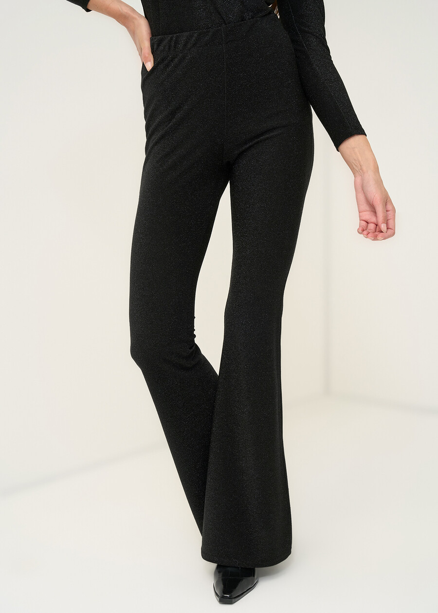 Victoria flared lurex jersey trousers NERO Woman , image number 2